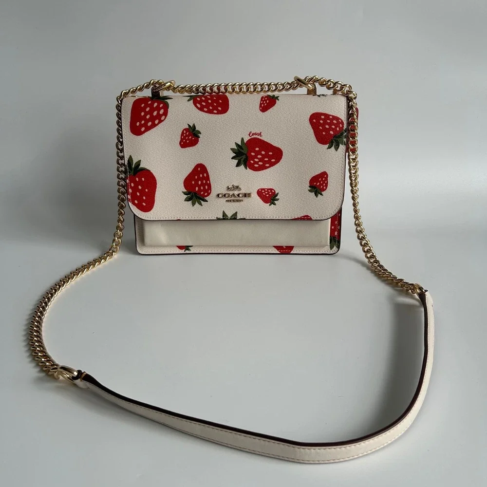 Coach Klare Crossbody Chalk White Strawberry Pebbled Leather Bag Excellent